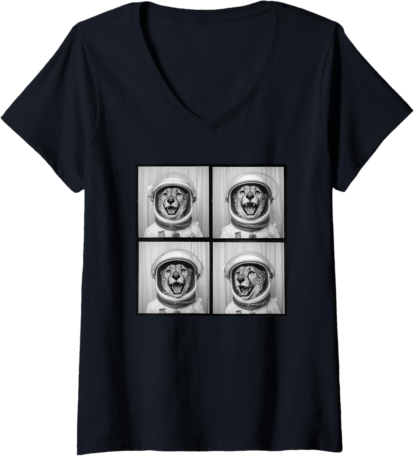 Womens Space Themed Safari Animal Astronaut Cheetah V Neck Apparel Comfort Fit Hot Right Now