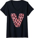Womens Letter V Cheetah Leopard Print Pink Initial Zebra Matching V Neck Apparel High Search Demand US Top Pick