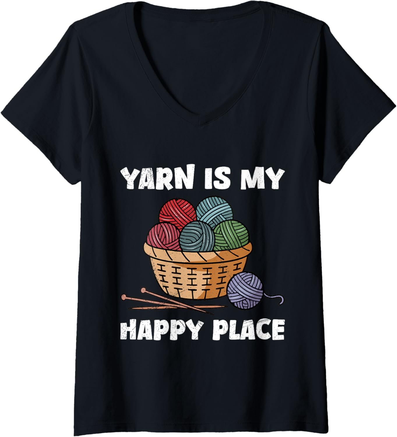 Womens Yarn Collection YARN IS MY HAPPY PLACE Funny Yarn Collector V-Neck Yarn Supply | Trending 2025 | Customer Favo...