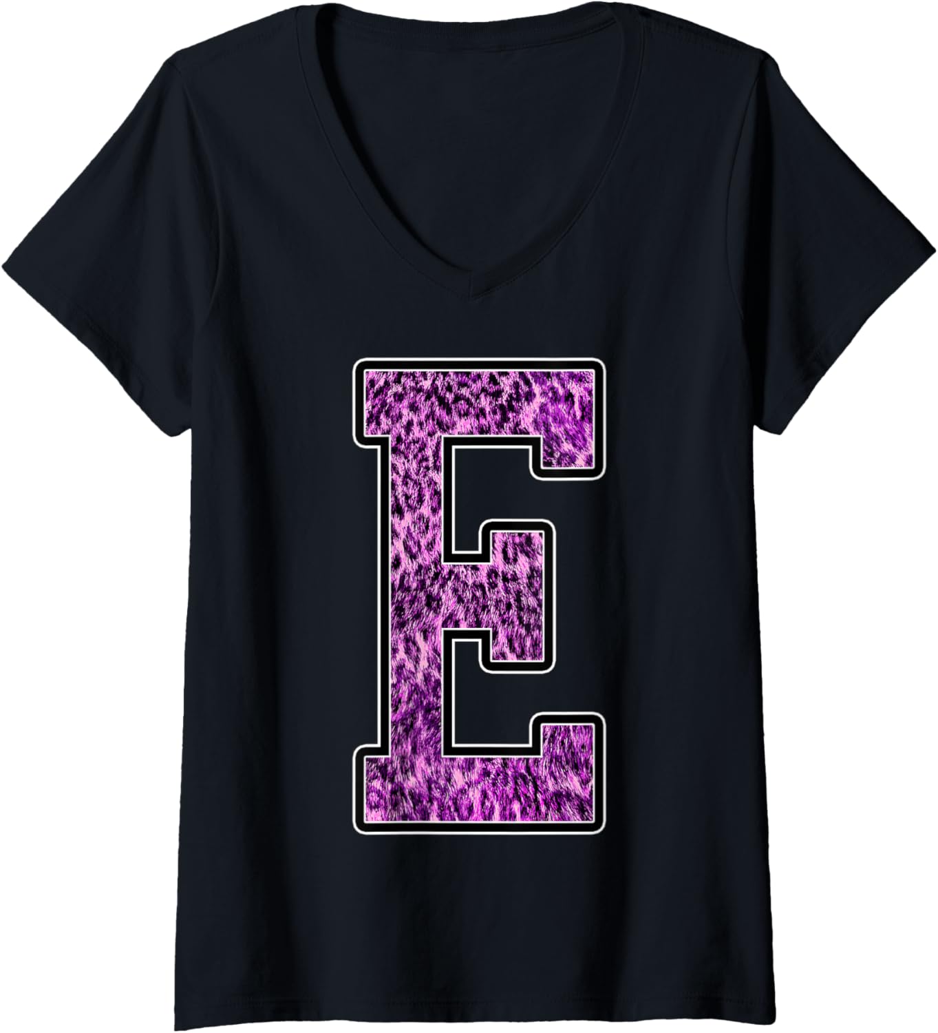 Womens Leopard Cheetah Print Capital Letter E Monogram Initial Pink V Neck Apparel Viral TikTok Find Best Seller Look