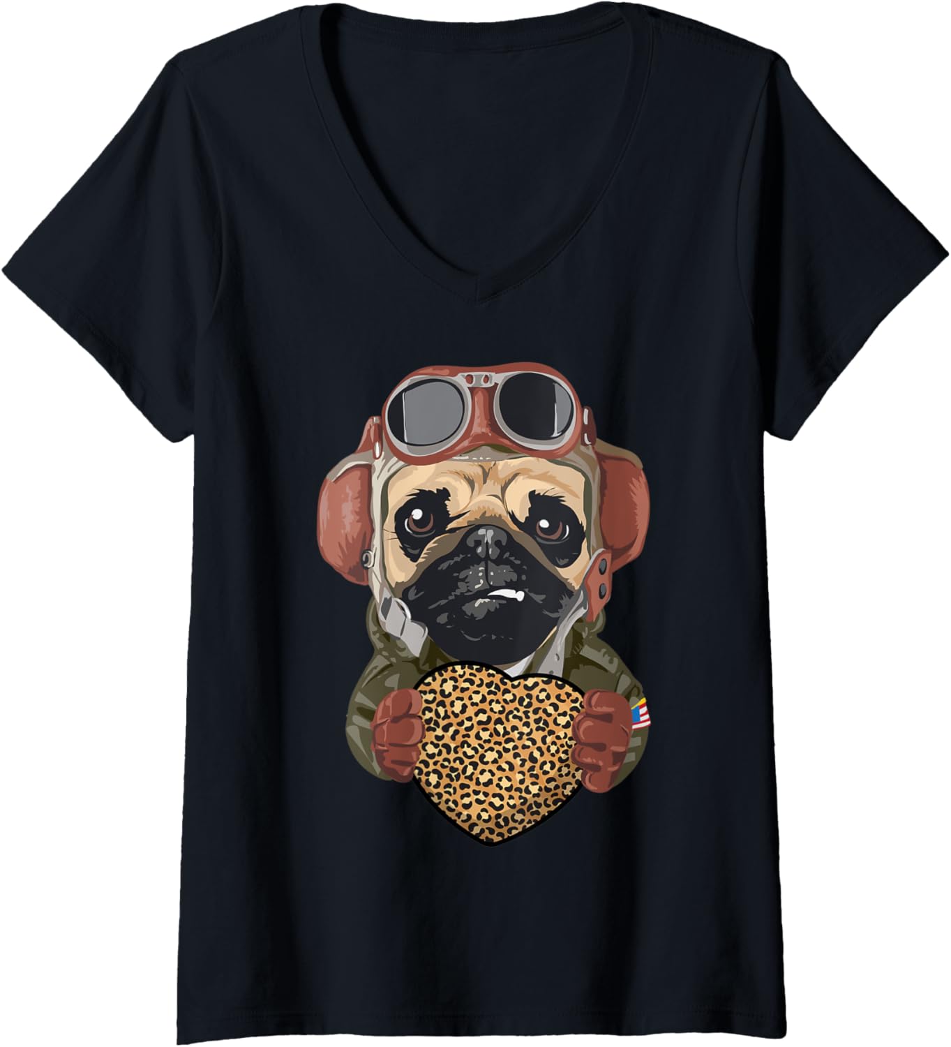 Womens Cool dog holding Cheetah Leopard Print Heart Valentines Day V Neck Apparel Trending US Hot Right Now