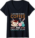Womens Drink Coffee Crochet Stuff Funny Crocheting Knitting Yarn V-Neck Yarn Supply | Viral US Pick | Customer Favorite