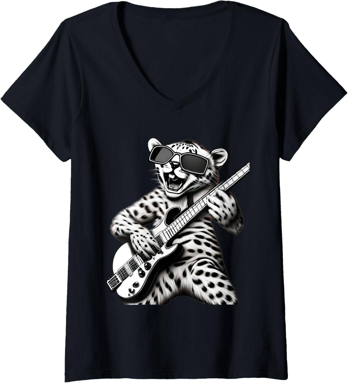 Womens Cheetah Animal Guitar Player Guitarist V Neck Apparel Viral TikTok Find Everyday Wear
