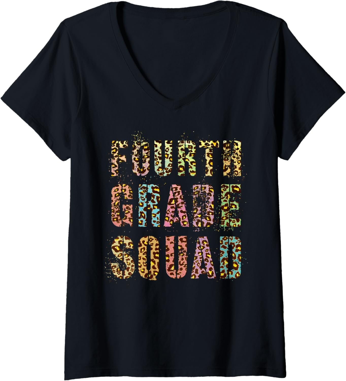 FOURTH GRADE SQUAD Leopard Print Teacher Hello 4th Gr Rocks V Neck Apparel Premium Print Everyday Wear