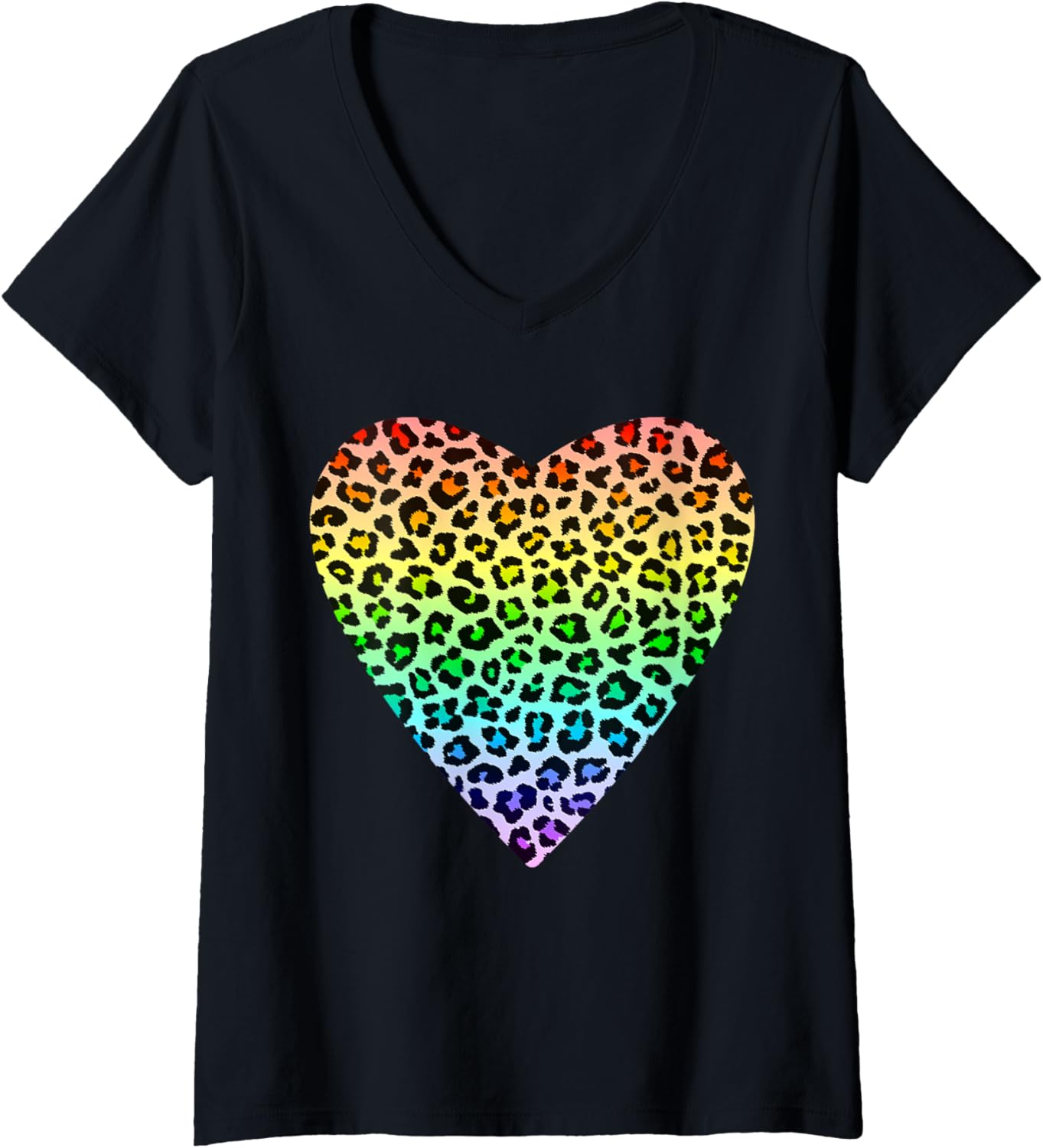 Heart Rainbow Cheetah Leopard Tiger Print V Neck Apparel High Search Demand Best Seller Look