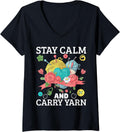 Womens Yarn Collection STAY CALM AND CARRY YARN Funny Yarn Hoarder V-Neck Yarn Supply | Viral US Pick | High CTR Title