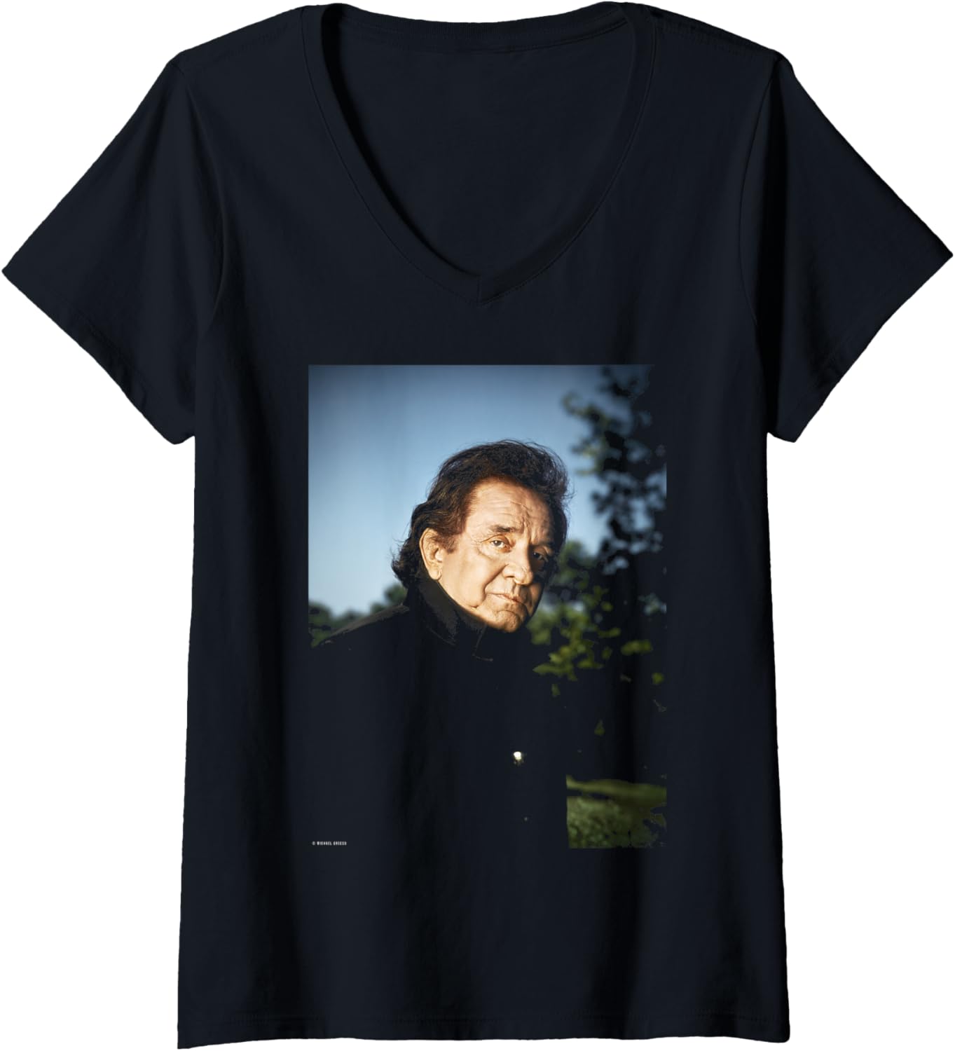 Womens Ring of Fire Singer Johnny Cash by Michael Grecco V-Neck Apparel | Perfect Gift Idea