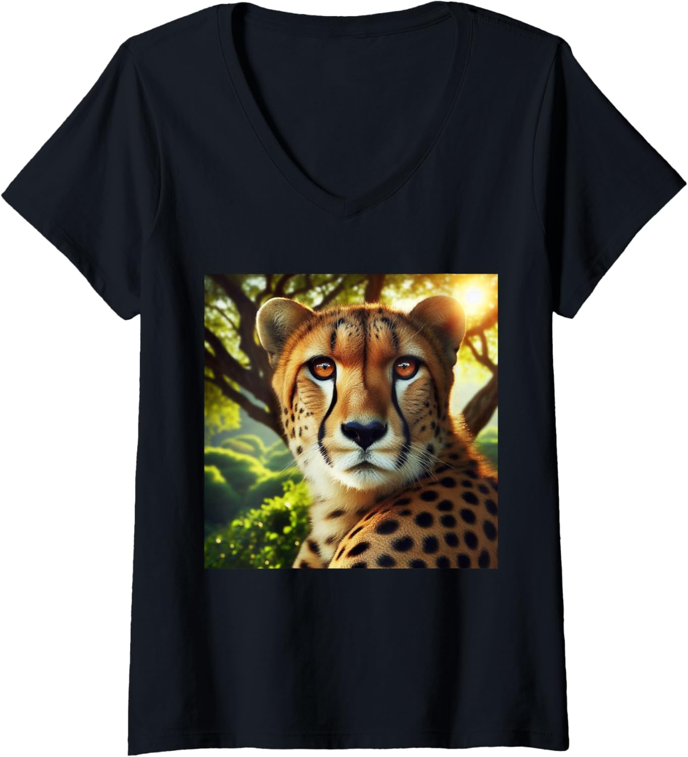 Womens Cheetah Wild Animal Lovers Cheetah Print Fastest Land Animal V Neck Apparel Comfort Fit Gift Ready