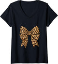 Womens Watercolor Bow Aesthetic Cheetah Leopard Print Bow V Neck Apparel High Search Demand Hot Right Now