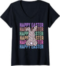 Womens Easter shirt Easter 2023 bunny cheetah print V Neck T Shirt Streetwear Style Everyday Wear