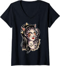 Womens Cheetah Girl x Bones V Neck Apparel Premium Print US Top Pick