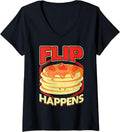Womens Flip Happens - Pancake Maker V-Neck Apparel | Premium Quality | Perfect Gift Idea