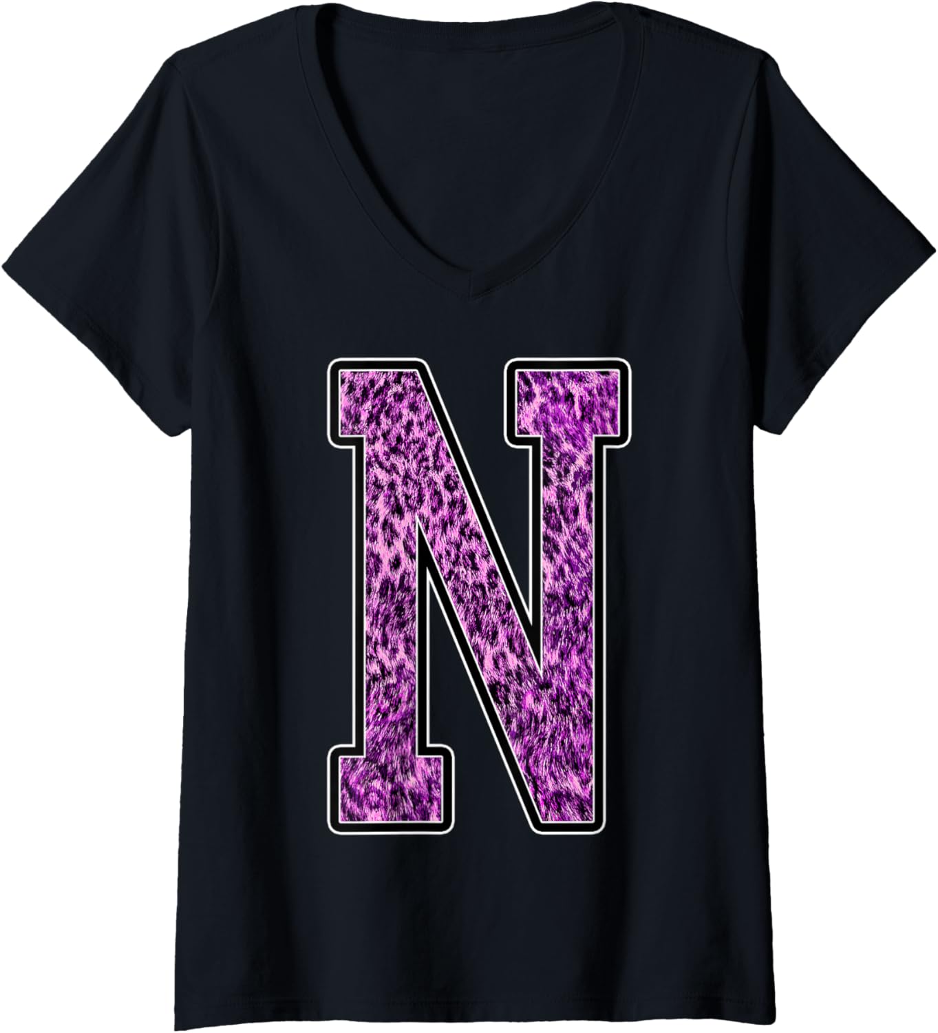 Womens Leopard Cheetah Print Capital Letter N Monogram Initial Pink V Neck Apparel High Search Demand US Top Pick