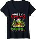 Womens This Is My Christmas Pajama Shirt Cheetah Christmas V Neck T Shirt Streetwear Style Hot Right Now