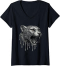 Womens Melting Cheetah Dripping Tattoo Fierce Feline Animal Graphic V Neck Apparel Streetwear Style Hot Right Now