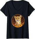 Womens Cheetah Surrounded By Sunflowers Print V Neck Apparel Viral TikTok Find Hot Right Now