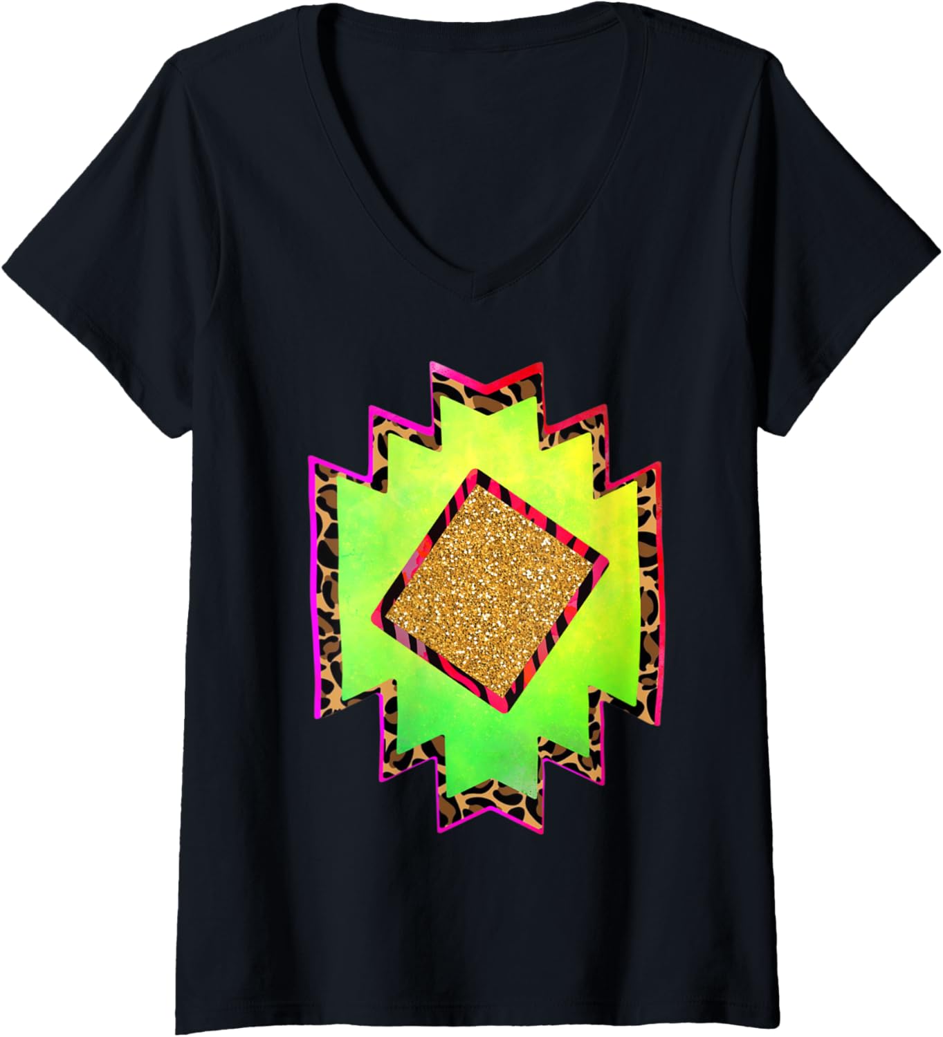 Womens Cute Aztec country shape western rodeo women cheetah serape V Neck Apparel Comfort Fit Hot Right Now
