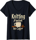 Womens Knitting Fueled by Coffee Knitter Lover Yarn Craft Funny V-Neck Yarn Supply | Viral US Pick | High CTR Title