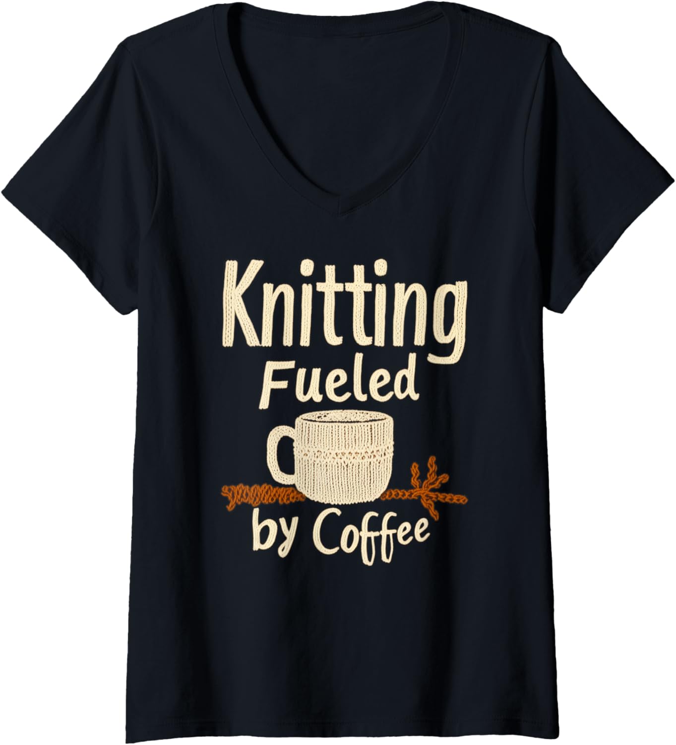 Womens Knitting Fueled by Coffee Knitter Lover Yarn Craft Funny V-Neck Yarn Supply | Viral US Pick | High CTR Title