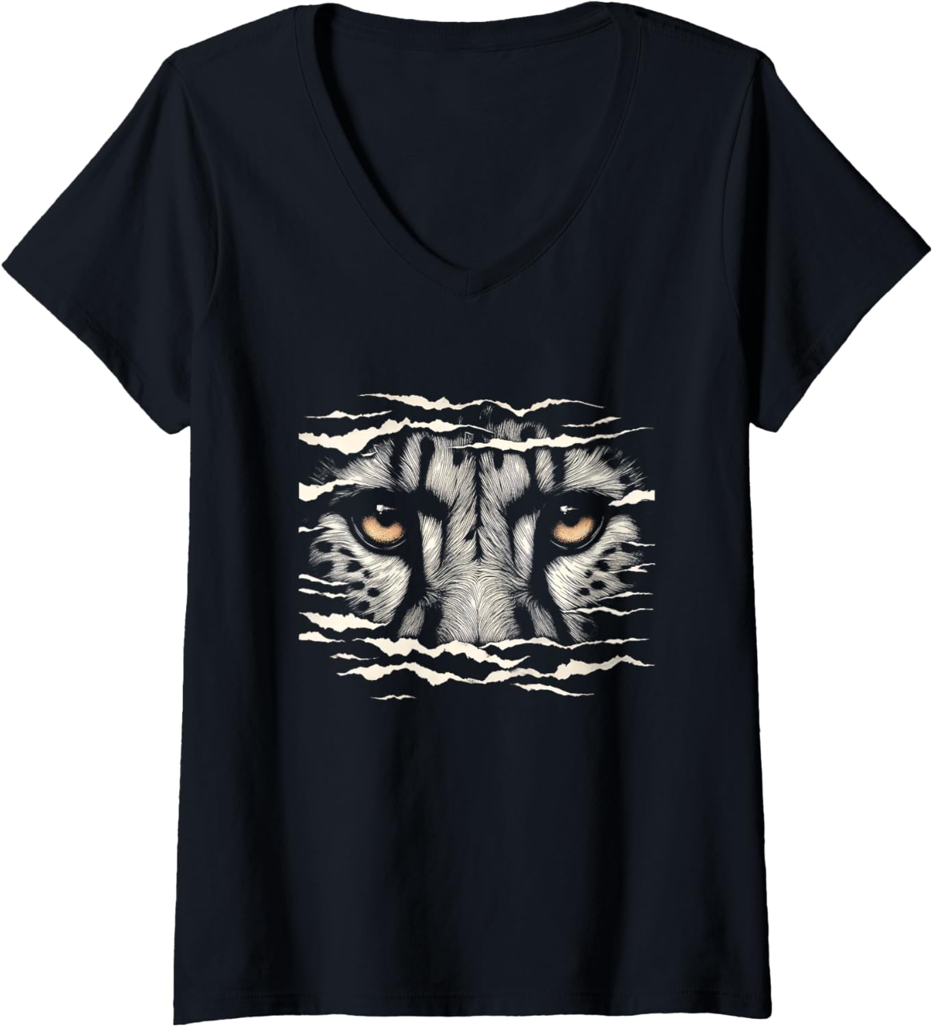 Womens Leopard Cheetah Eyes Graphic Art Design V Neck Apparel Streetwear Style Everyday Wear