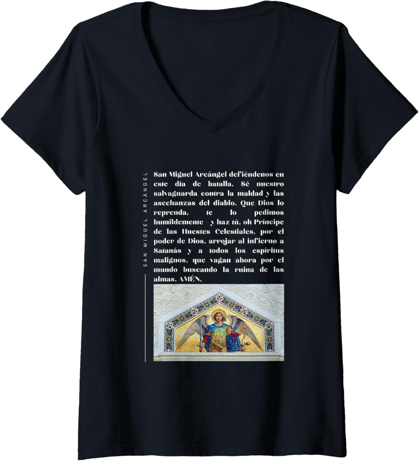 Saint Michael Archangel Prayer Spanish Espanol St Michael V-Neck Apparel | Everyday Casual Wear