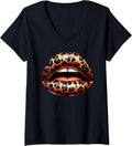 Womens Leopard Print Lips Trendy Cheetah Lips Black Queen Women V Neck Apparel Viral TikTok Find Best Seller Look