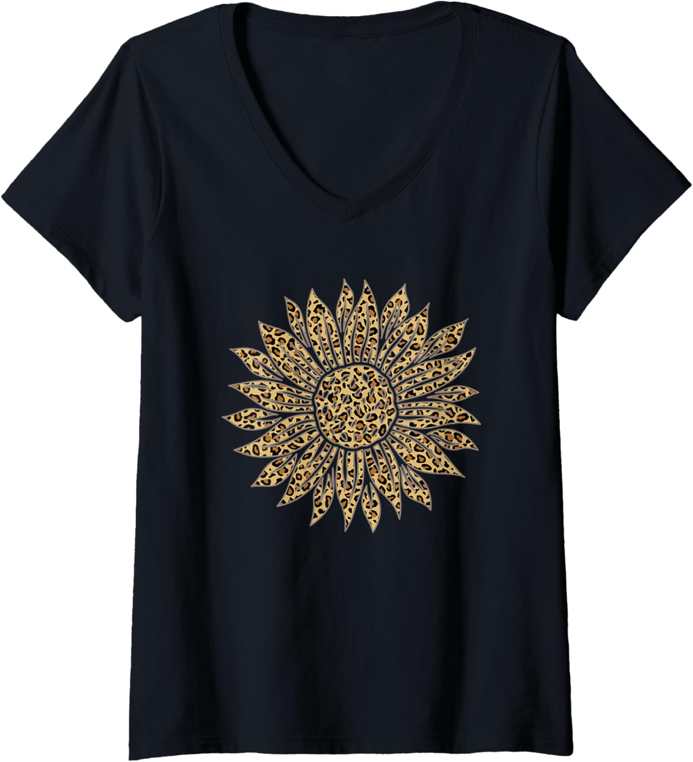 Womens Sunflower Leopard Print Pattern Women Cheetah Animal V Neck Apparel High Search Demand Hot Right Now