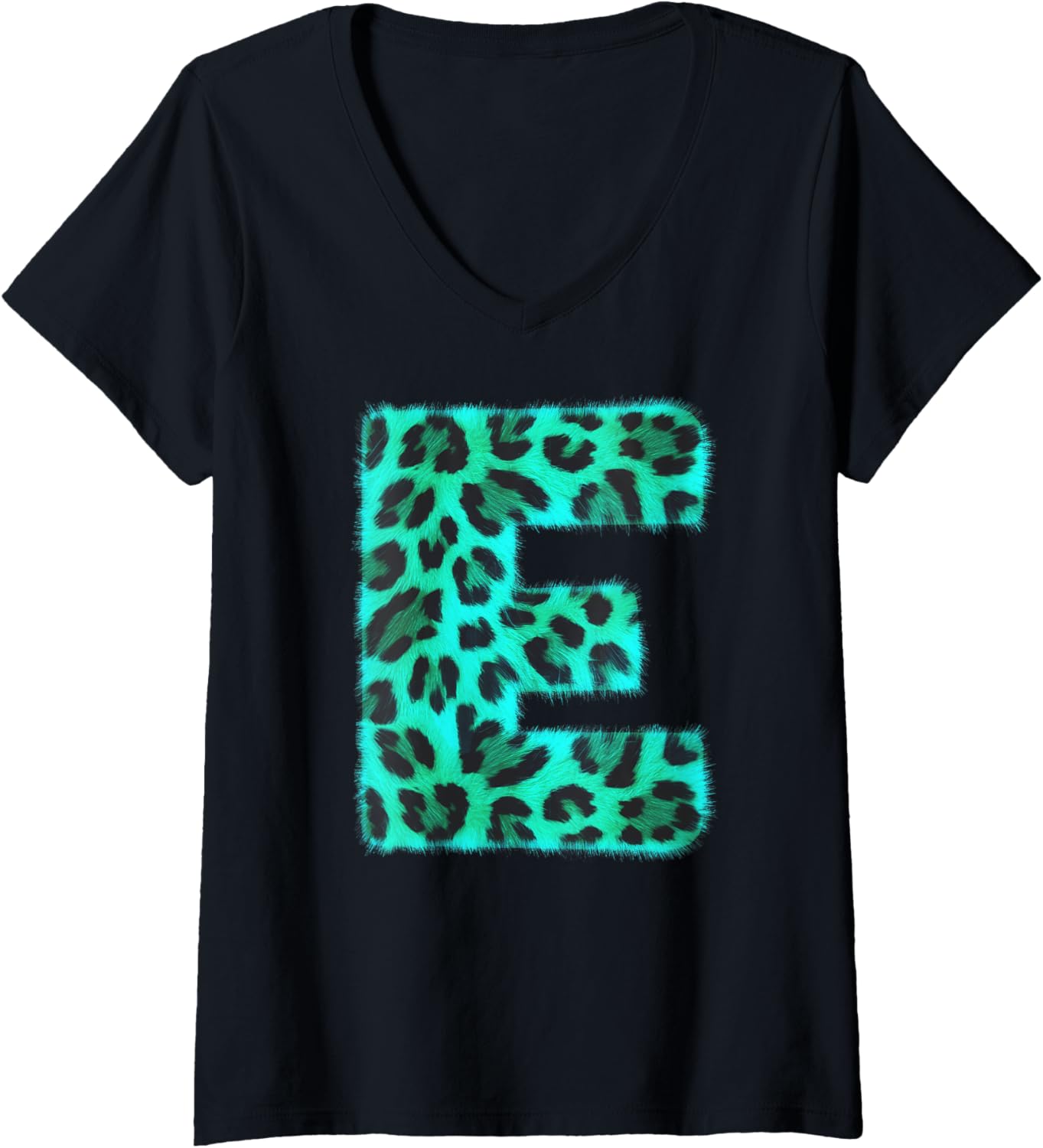 Womens Letter E Cheetah Leopard Print Blue Initial Zebra Matching V Neck Apparel Streetwear Style US Top Pick