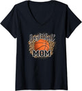Womens Basketball Mom Leopard Print Cheetah Proud Mom Sport V Neck Apparel Streetwear Style Everyday Wear