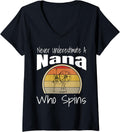 Womens Never Underestimate a Nana Who Spins Yarn Spinning Wheel V-Neck Yarn Supply | Viral US Pick | High CTR Title