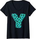 Womens Letter Y Cheetah Leopard Print Blue Initial Zebra Matching V Neck Apparel Premium Print Gift Ready