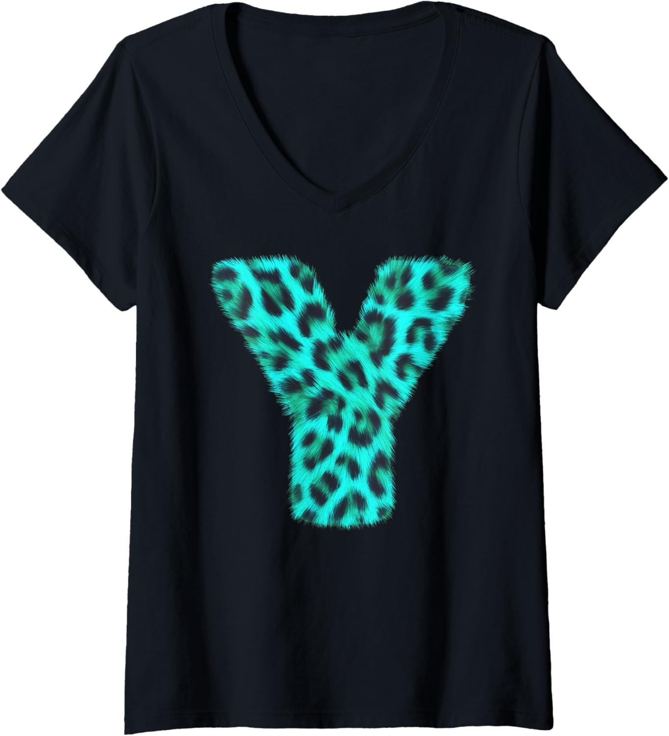 Womens Letter Y Cheetah Leopard Print Blue Initial Zebra Matching V Neck Apparel Premium Print Gift Ready