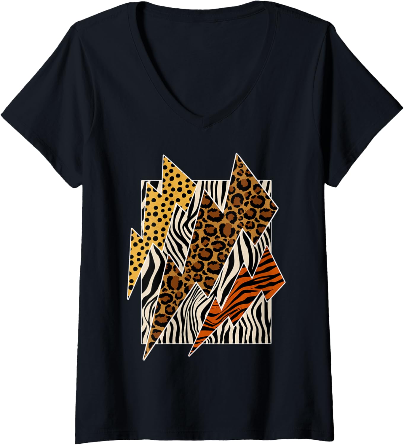 Womens Tiger Leopard Cheetah Zebra Lightning Tee Animal Print V Neck T Shirt Premium Print Gift Ready