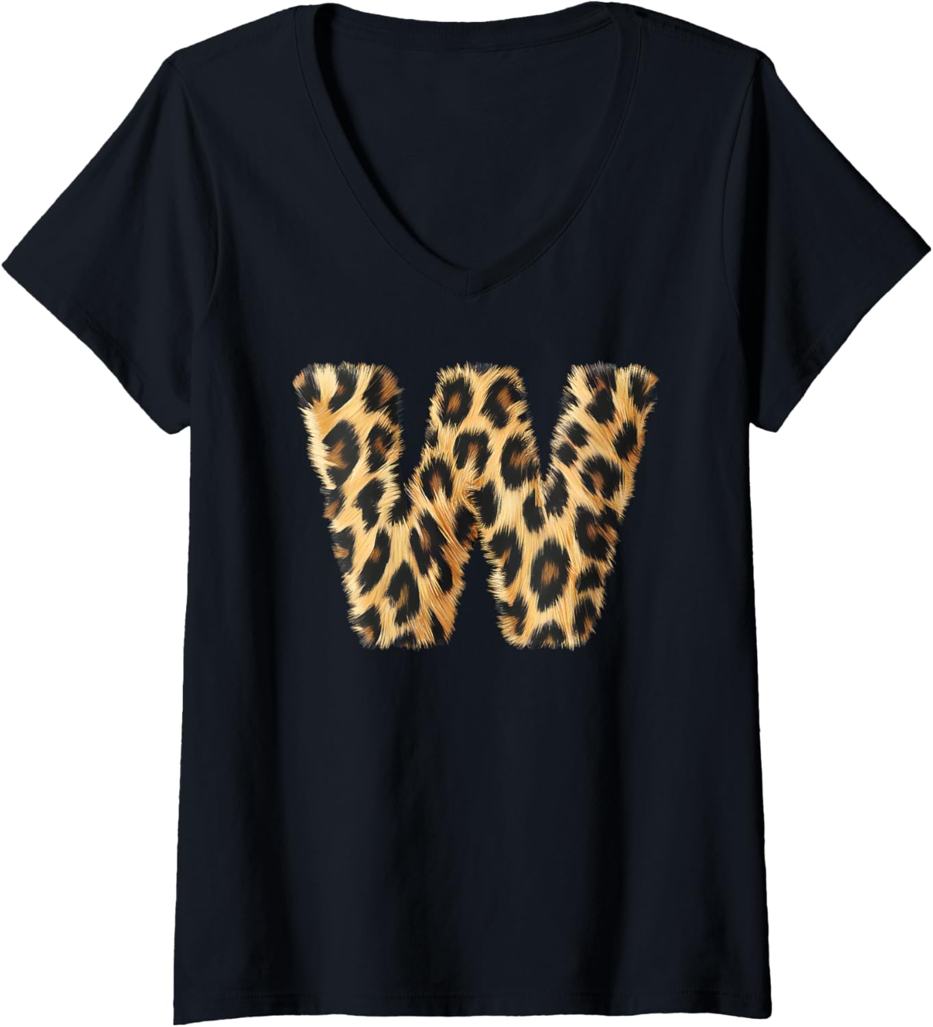 Womens Letter W Cheetah Leopard Initial Print Name Zebra Matching V Neck Apparel High Search Demand Gift Ready