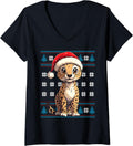 Womens Cheetah Santa Hat Ugly Christmas Sweater Cheetah Lover Xmas V Neck Sweater Comfort Fit Everyday Wear
