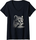 Womens Leopard Cheetah Face Graphic Art Design V Neck Apparel Premium Print Everyday Wear