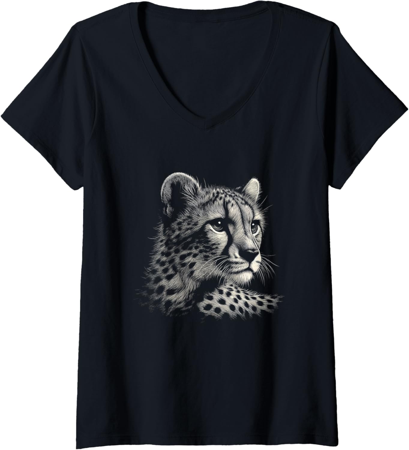 Womens Leopard Cheetah Face Graphic Art Design V Neck Apparel Premium Print Everyday Wear
