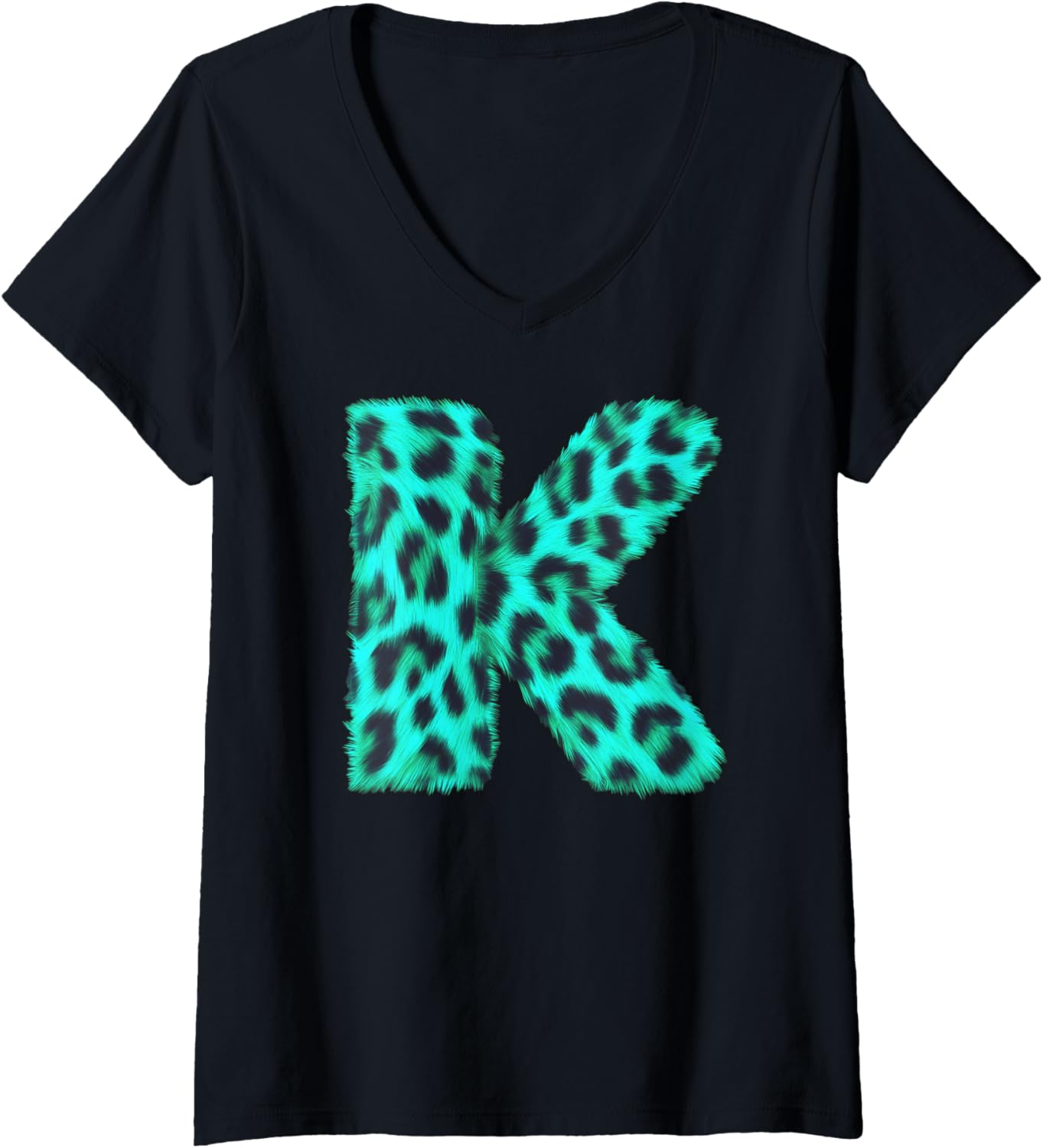 Womens Letter K Cheetah Leopard Print Blue Initial Zebra Matching V Neck Apparel High Search Demand Best Seller Look