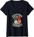 Womens Knitting Is My Therapy Yarn Knitting V-Neck Yarn Supply | High Search Volume | Perfect for Crafters