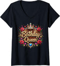 Womens Leopard Birthday Queen Crown Cheetah Animal Print Sexy Women V Neck Apparel Trending US Best Seller Look