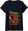 Womens My 33rd Birthday Like A Queen Cheetah Print Birthday Queen V Neck Apparel Trending US Gift Ready