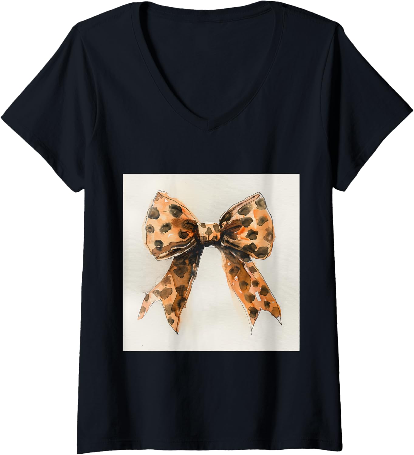 Womens Watercolour Bow Aesthetic Cheetah Leopard Print Bow V Neck Apparel High Search Demand Fan Favorite