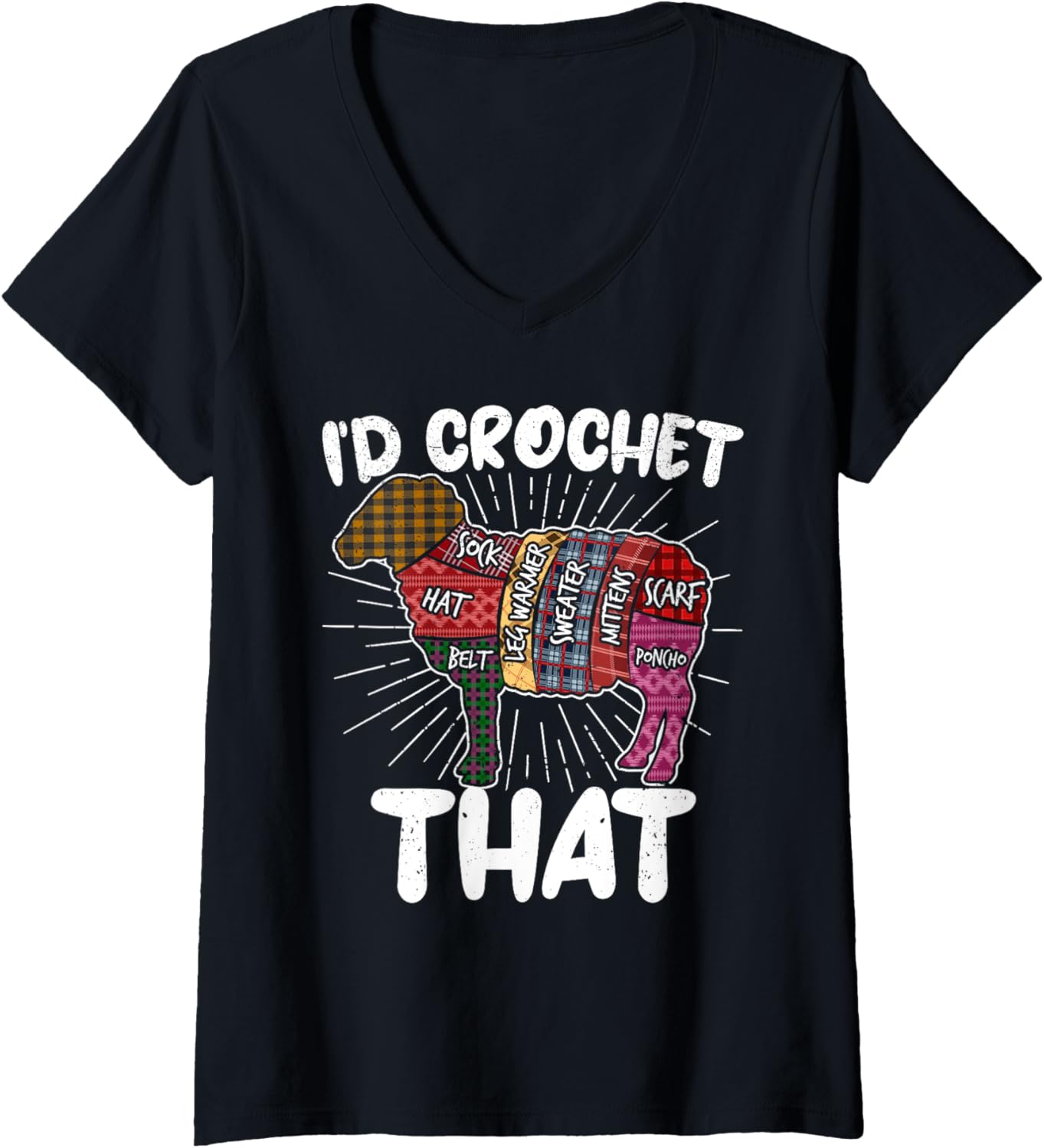I'd Crochet that Funny Crochet Sheep Yarn Crocheters Women V-Neck Yarn Supply | Viral US Pick | Best Seller Choice