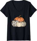 Womens Leopard Cheetah Print Pumpkin Cute Women Fall Autumn V Neck Apparel Comfort Fit Gift Ready