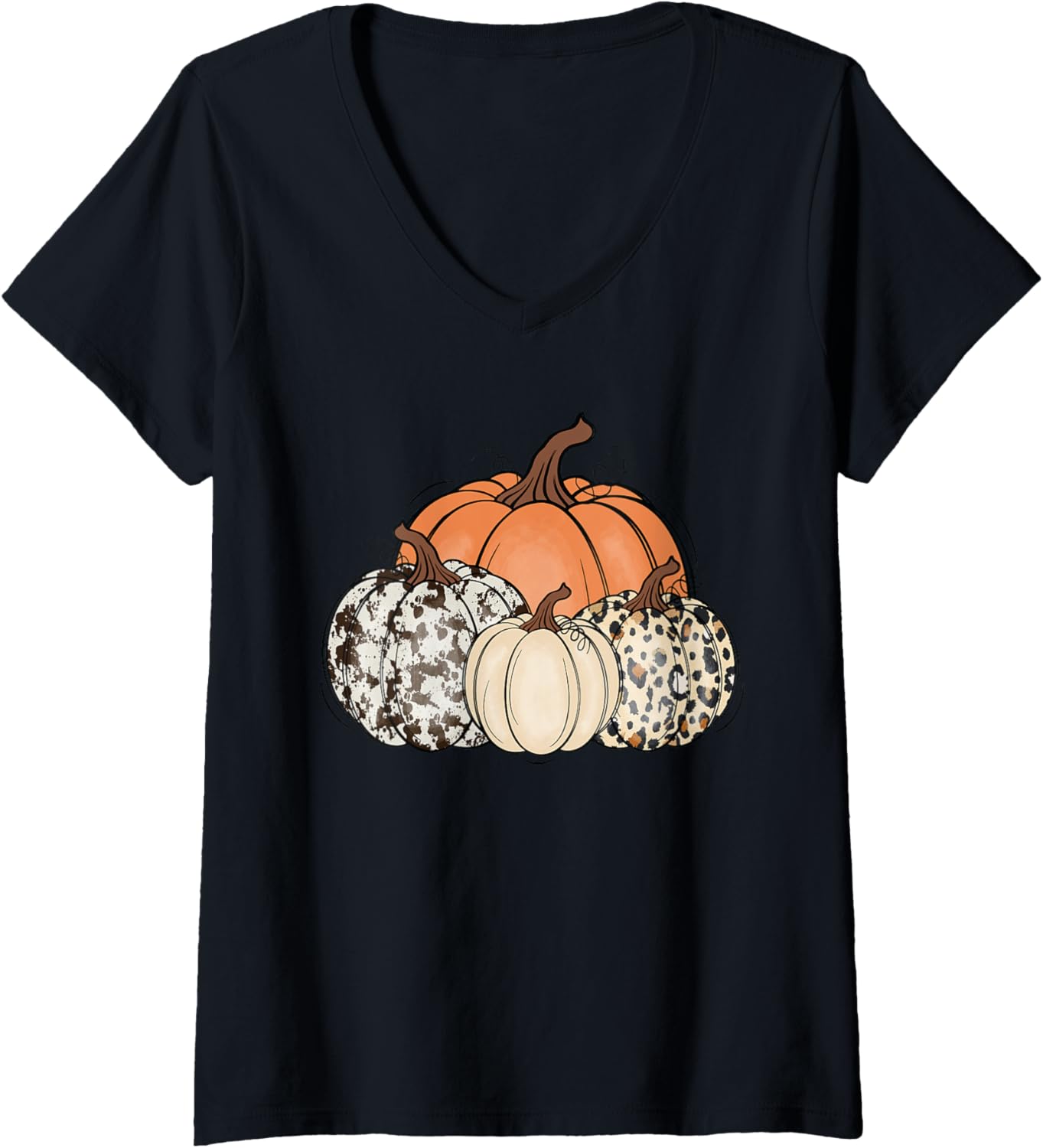 Womens Leopard Cheetah Print Pumpkin Cute Women Fall Autumn V Neck Apparel Comfort Fit Gift Ready