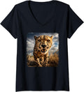 Womens Cheetahs Animal Cheetah V Neck Apparel Premium Print Everyday Wear