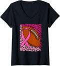 Womens Football Pink Awareness Ribbon Breast Cancer Cheetah Print V Neck Apparel Trending US Everyday Wear