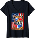 Womens Cheetah US America Flag Men Women 4th of July Patriotic V Neck Apparel Premium Print Hot Right Now
