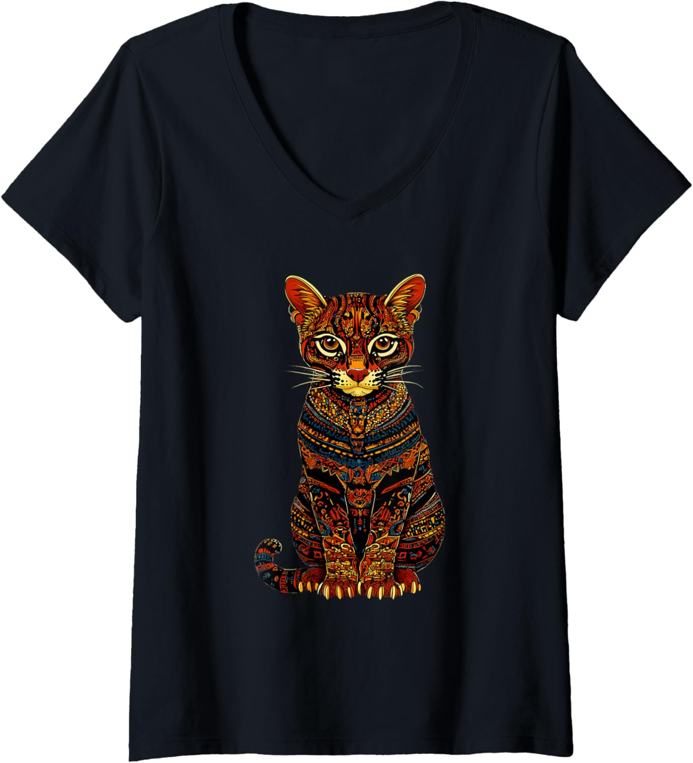 Womens Aztec Cheetah Native Mexican Pride Mayan Mexican Mythology V Neck Apparel Comfort Fit US Top Pick