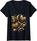 Womens Cheetah Print Heart V Neck Apparel Streetwear Style US Top Pick